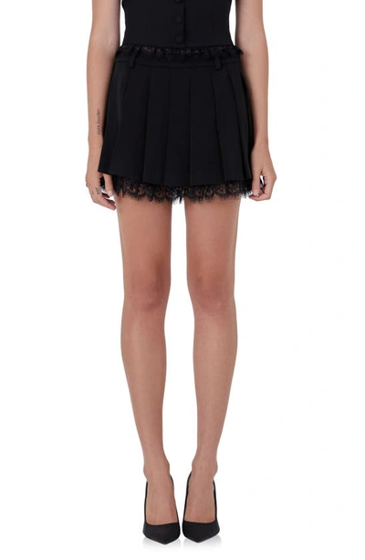 Endless Rose Peekaboo Lace Trim Pleated Skort In Black