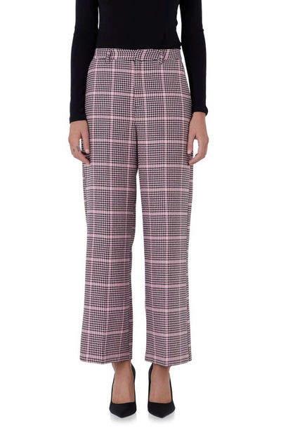 Endless Rose Houndstooth Check High Waist Pants In Pink Multi