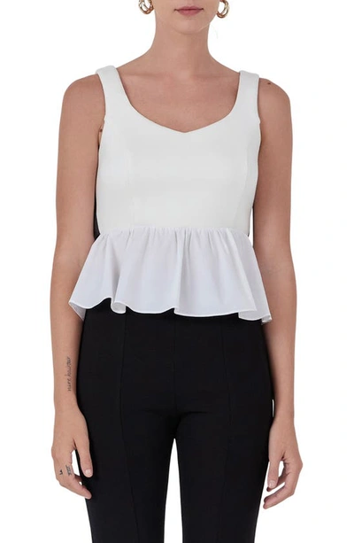 Endless Rose Bow Back Peplum Top In Ivory Black