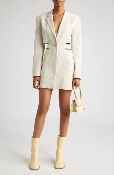 Jacquemus Bari Cutout Woven Mini Dress In Light Beige
