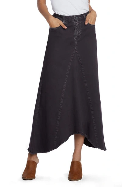 Wash Lab Denim Selma Pieced Asymmetric Denim Maxi Skirt In Dark Smoke