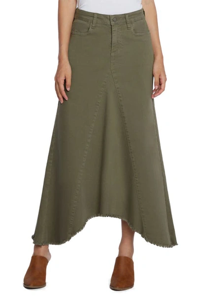 Wash Lab Denim Selma Pieced Asymmetric Denim Maxi Skirt In Dusty Green