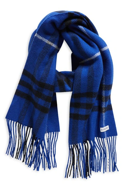 Burberry Fringed Checked Wool And Cashmere-blend Scarf In Blue