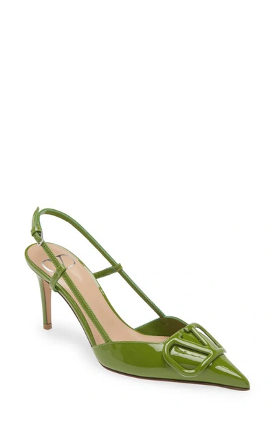 Valentino Garavani Vlogo Pointed Toe Slingback Pump In Chartreuse