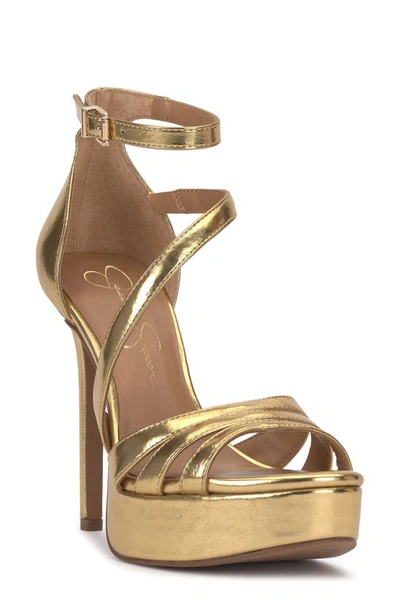 Jessica Simpson Shyremin Ankle Strap Platform Sandal In Gold Faux Leather