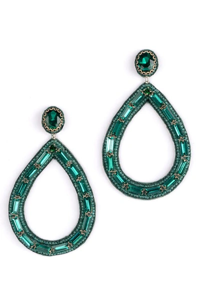 Deepa Gurnani Genesis Crystal Drop Earrings In Emerald