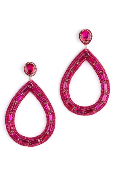 Deepa Gurnani Genesis Crystal Drop Earrings In Fuchsia