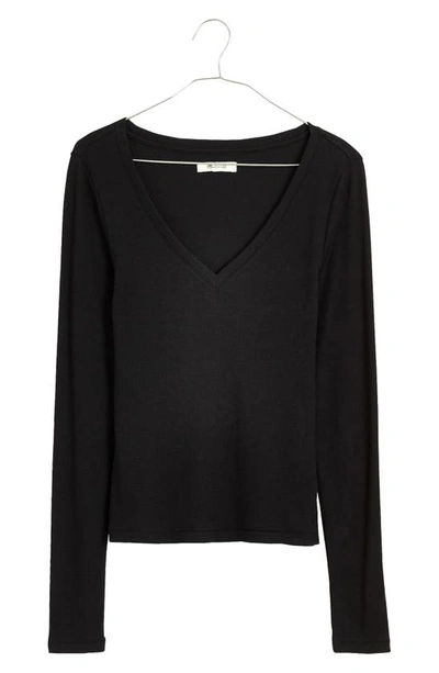 Madewell Long Sleeve V-neck Rib Top In True Black