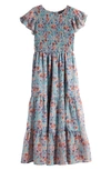 Ava & Yelly Kids' Chiffon Smocked Ruffle Maxi Dress In Pink Multi