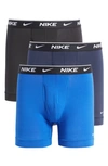 Nike Dri-fit Essential 3-pack Stretch Cotton Boxer Briefs In Obsidian/ Game Royal/ Black