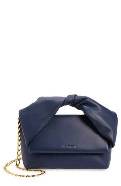 Jw Anderson Medium Twister Leather Top Handle Bag In Navy