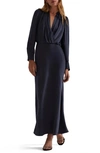 Favorite Daughter The Nita Long Sleeve Satin Maxi Dress In Navy