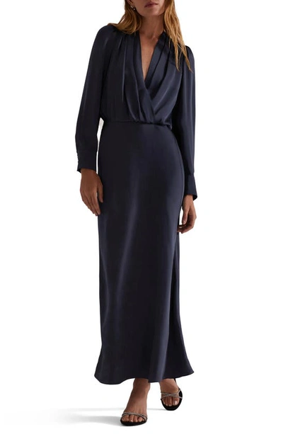 Favorite Daughter The Nita Long Sleeve Satin Maxi Dress In Navy