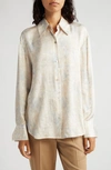 VINCE MARBLE PRINT LONG SLEEVE BUTTON-UP SHIRT