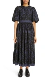 Erdem Open-back Pleated Broderie Anglaise Voile Midi Dress In Navy