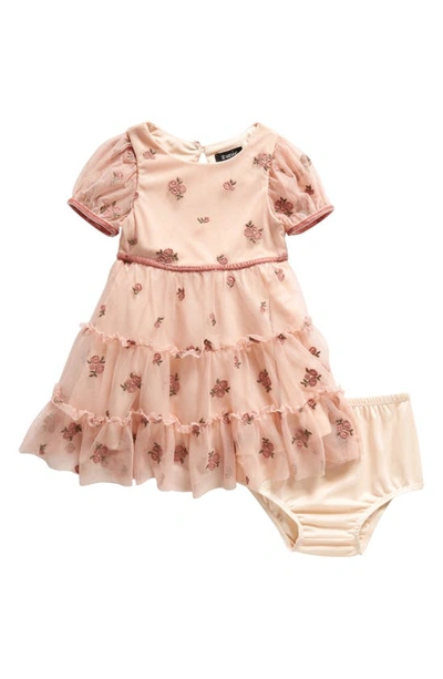Zunie Babies' Floral Embroidered Tulle Dress & Bloomers In Blush
