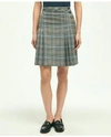 BROOKS BROTHERS STRETCH WOOL PRINCE OF WALES A-LINE PLEATED SKIRT | GREY | SIZE 14