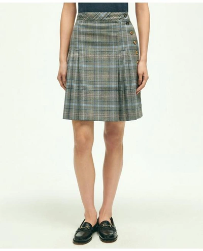 Brooks Brothers Stretch Wool Prince Of Wales A-line Pleated Skirt | Grey | Size 14
