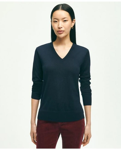 Brooks Brothers Merino Wool V-neck Sweater | Navy | Size Xs
