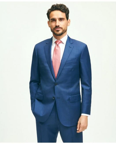 Brooks Brothers Traditional Fit Wool Sharkskin 1818 Suit | Blue | Size 45 Long