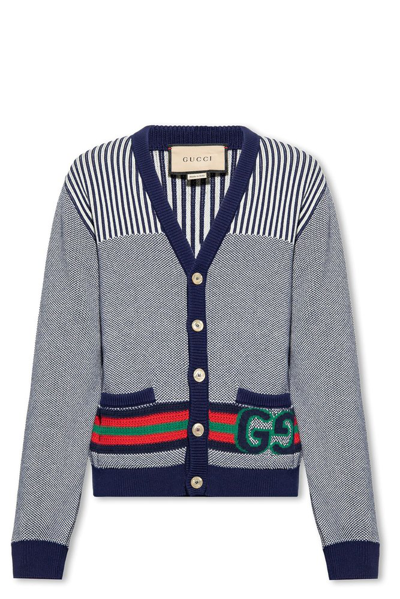 Gucci Cotton Wool Cardigan With Gg In Blue