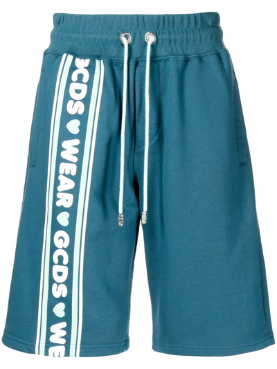 Gcds Logo-tape Drawstring-waist Track Shorts In Blue