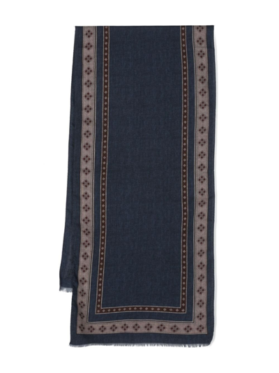 Kiton Geometric-print Wool Scarf In Blue