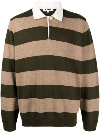 Ymc You Must Create Stripe-print Merino Wool Jumper In Brown