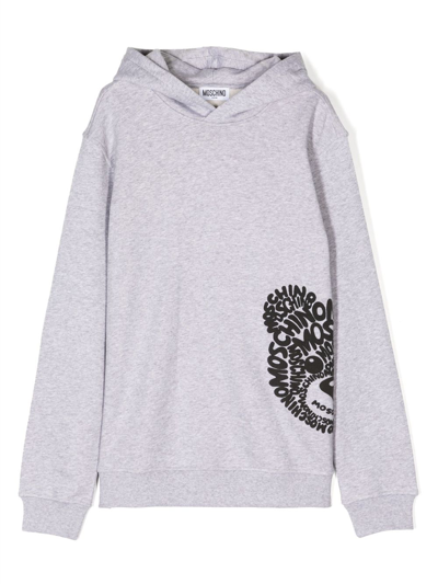 Moschino Kids' Teddy Bear Logo-print Hoodie In Grey