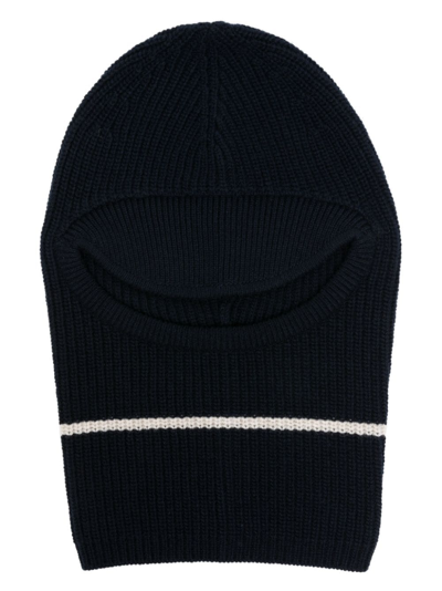 Plan C Two-tone Striped Ribbed-knit Balaclava In Blue