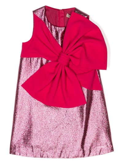 Hucklebones London Kids' Oversize Bow-detail Metallic Dress In Pink