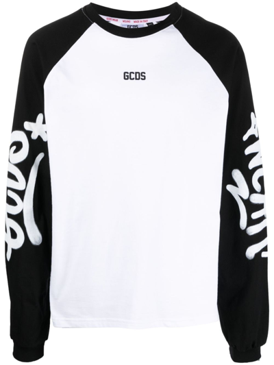 Gcds Graffiti-logo Long-sleeve T-shirt In White