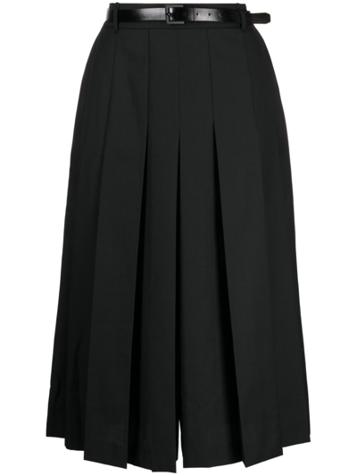Juun.j Box-pleated Belted Midi Skirt In Black