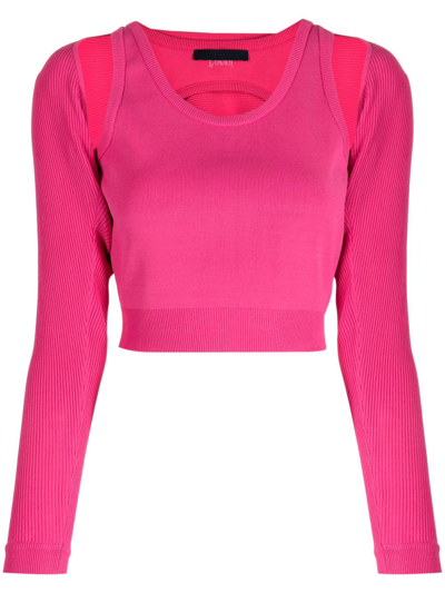 Juunj Cut-out Layered Cropped Top In Pink