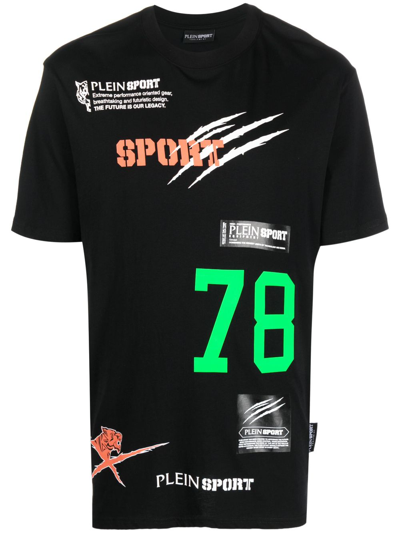 Plein Sport Multilogo Round-neck Cotton T-shirt In Black