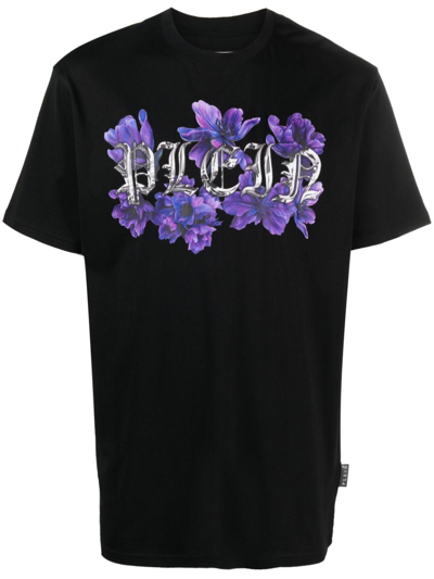 Philipp Plein Ss Flowers Round-neck T-shirt In Black