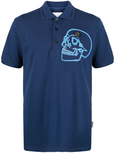 Philipp Plein Skull-appliqué Cotton Polo Shirt In Blue