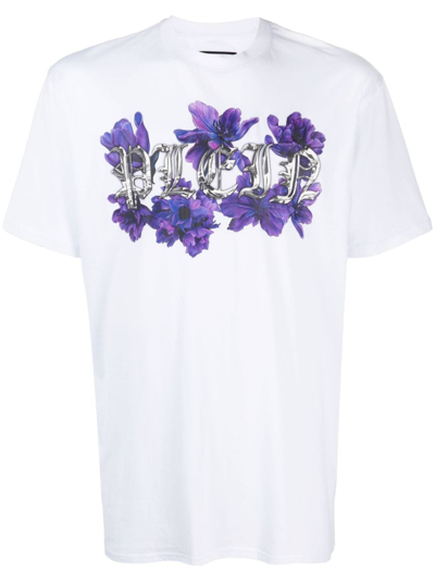 Philipp Plein Floral Logo-print Cotton T-shirt In White