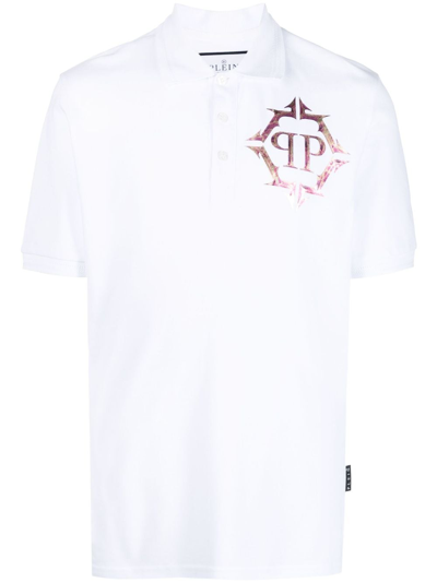 Philipp Plein Logo-print Cotton Polo Shirt In White