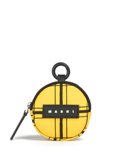 Marni Logo-patch Plaid Pouch In Yellow
