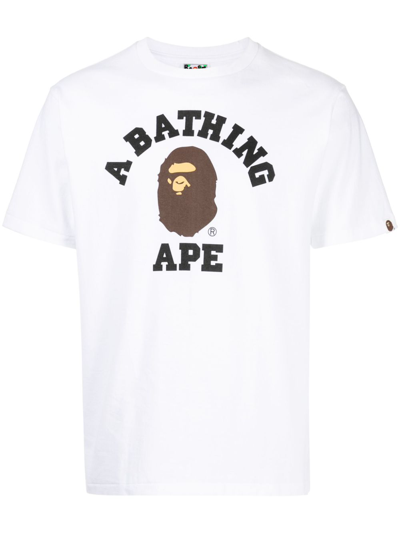 A Bathing Ape College Logo-print Cotton T-shirt In White