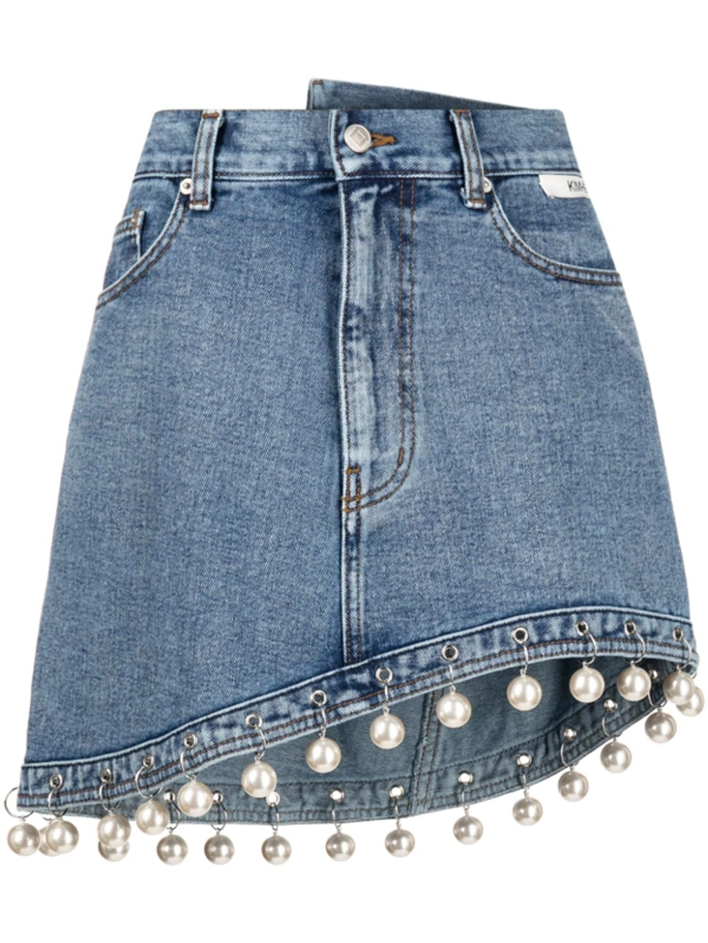 ☆PEARL TRIMMED DENIM MINI SKIRT/KIMHEKIM☆ Pearl Trimmed Denim Mini Skirt (Sky Blue) - KIMHĒKIM
