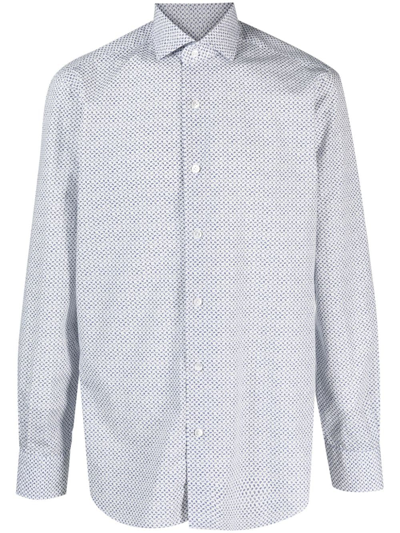 Barba Micro-pattern Cotton Shirt In White