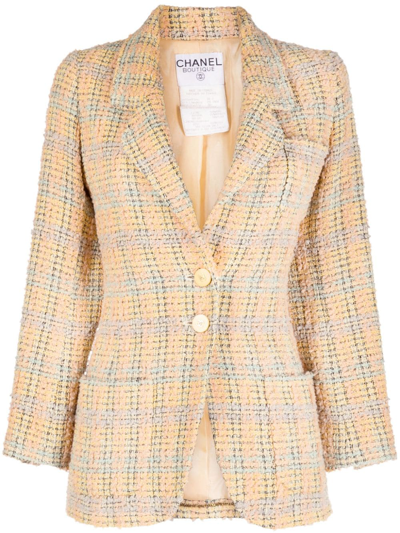 Pre-owned Chanel 1994 Single-breasted Tweed Jacket In Yellow