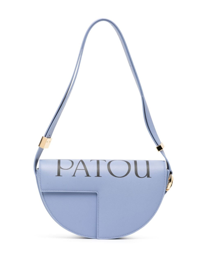 Patou Logo印花皮质单肩包 In Blue