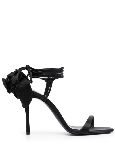 Magda Butrym 110mm Flower Satin Sandals In Negro