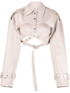 ROKH CROSSOVER-STRAP BELTED CROPPED JACKET