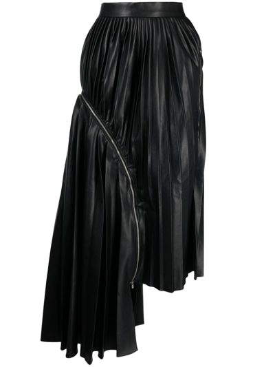 Rokh Asymmetric Pleated Midi Skirt In Black