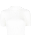 COURRÈGES LOGO-EMBROIDERED RIBBED-KNIT CROP TOP