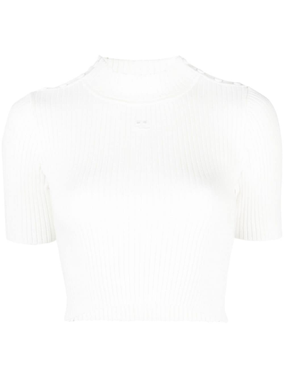 Courrèges Cropped Top In Ribbed Knit In White